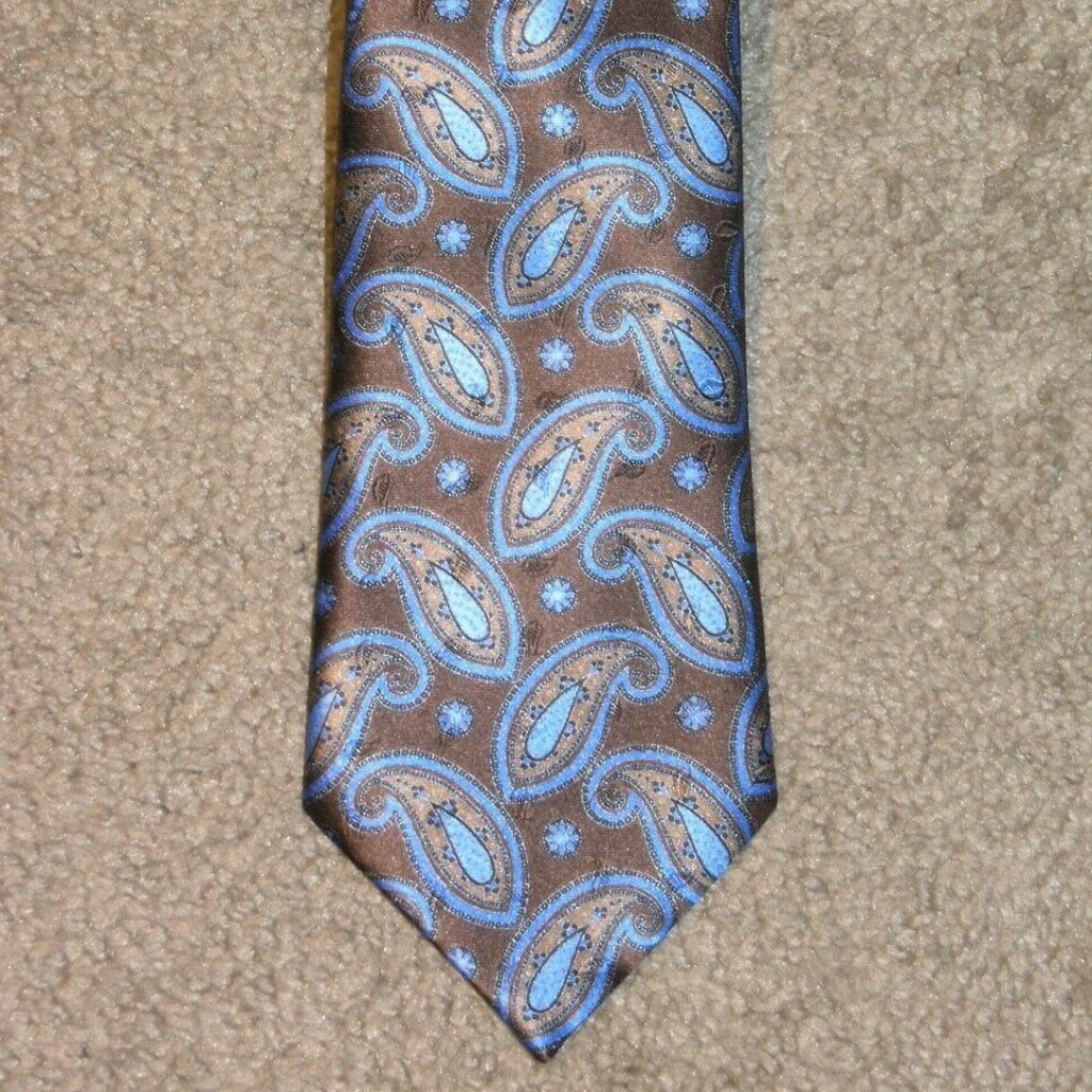 Ermenegildo Zegna Brown Blue Paisley Current Silk Tie
